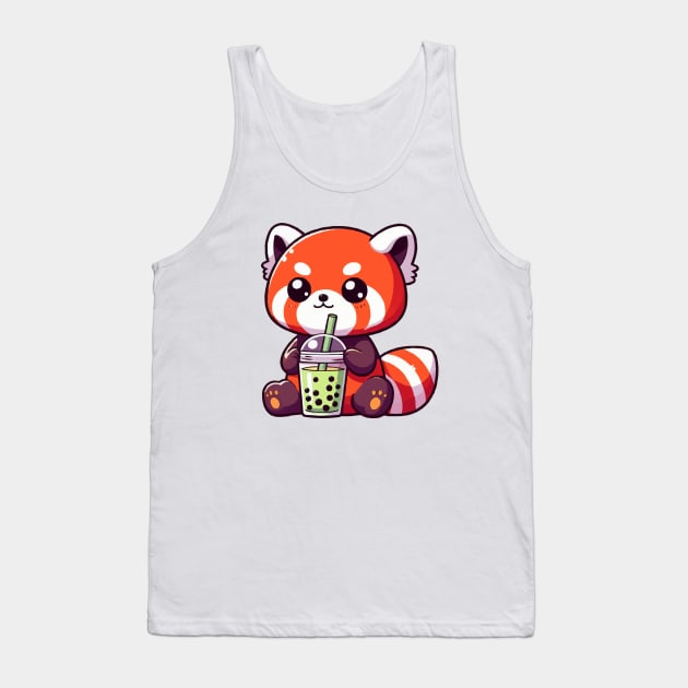 cute red panda drink green boba Tank Top by fikriamrullah